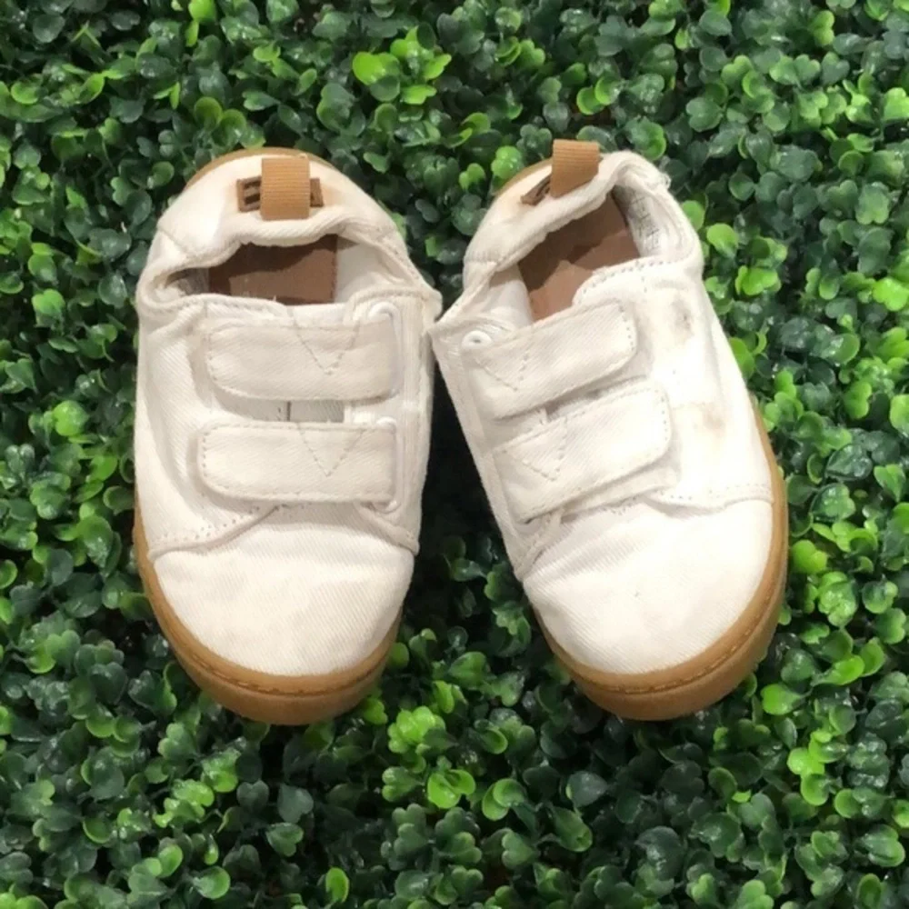 Toms white and tan Velcro shoes